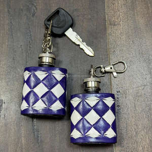 Stylish Genuine Leather <b>Mini</b> Keychain Flask Checkered Pattern Hip Flask Portable Pocket Bottle with Key Ring Wholesale Gift Item - Product Image 6