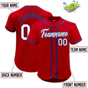 Camiseta de béisbol personalizada para hombres y mujeres, Camiseta deportiva transpirable, letras impresas cosidas, números disponibles, tamaños grandes, rojo, azul y blanco - Product Image 4