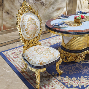 Juego de comedor de madera de teca maciza de lujo Aurelia, mesa y sillas de comedor clásicas doradas, muebles personalizados de estilo europeo. - Product Image 3