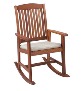 Fauteuil à bascule traditionnel en bois pour extérieur, à lattes, dossier haut, avec accoudoirs, couleur marron clair, mobilier de véranda - Product Image 5