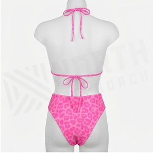 Ensemble de bikini rose imprimé léopard à dos nu North Approach, maillot de bain deux pièces taille haute extensible et tendance pour femme - Product Image 2