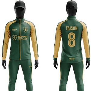 Conjunto Deportivo de Fútbol Unisex, Chaqueta y Pantalones de Poliéster Premium de 220 GSM, Verde con Paneles Dorados, Logotipo Personalizado, Ropa Deportiva de Equipo TAISON SPORTS - Product Image 1