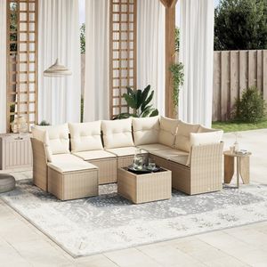 Grande divano da giardino Beige in Poly Rattan con rivestimento a polvere in acciaio e vetro mobili da esterno Premium - Product Image 1