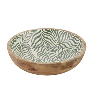 Cuenco de madera para servir, diseño impreso de esmalte hecho a mano indio, acabado Natural para cocina multiusos y uso en bodas - Product Image 3