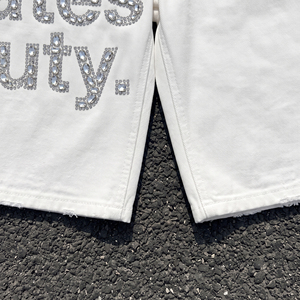 Street Fashion Style Distressed Rhinestone Jorts Shorts <b>Men</b> Button Waist Summer Jorts <b>Jeans</b> Shorts <b>Men's</b> - Product Image 5