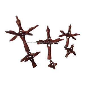 Support trépied en bois rouge brunâtre multi-tailles pour sphères de cristal, coquilles d'ormeau, œufs d'autruche, coquillages marins, pliable et emboîtable - Product Image 1