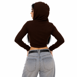 American Style Women's Sexy Cotton Blend Hoodies <b>Cropped</b> <b>Zip</b> <b>Up</b> Slim Fit Autumn Winter Streetwear Fashion Top Custom Logo - Product Image 3