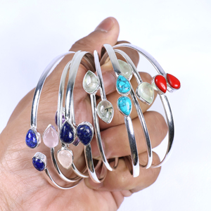 Wholesale Multi-Gemstone Spiral Bangle <b>Bracelet</b> 925 Sterling <b>Silver</b> Plated Adjustable Wrap <b>Cuff</b> Jewelry for Women - Product Image 4