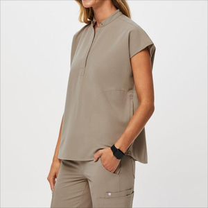 Unisex Fashion V-Neck <b>Scrub</b> Top Stretchy Hospital Uniform with Zip Pocket Nursing Medical Uniforms Knitted 100% Cotton Polyester - Product Image 4