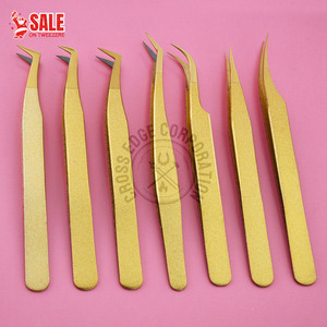 Professional Gold Color Lash Fiber Tip Tweezers Stainless Steel Eyelash Tweezers Packing Lash Tweezers Fiber Tip Set - Product Image 1