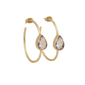 <b>Emerald</b> Quartz Gemstone Gold Plated Hoop Earrings Pear Green Gemstone <b>Set</b> Statement Earrings <b>Jewelry</b> Daily Wear Earring <b>Jewelry</b> - Product Image 4
