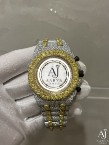 Reloj Aarva Jewels Iced Out VVS con Diamantes de Imitación, Acero Inoxidable, 41 mm, Cuarzo, Analógico, Cronógrafo, Estilo Hip Hop - Product Image 3