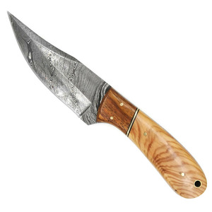 Cuchillo de caza de acero de Damasco con mango de madera, hoja de punta caída y borde biselado, calidad DIY, 0.7mm de espesor - Product Image 2