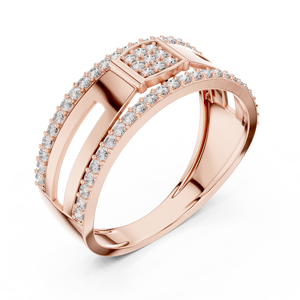 Bague Chevalière en Or Rose 18 carats Plaqué Rhodium avec Double Halo de Diamants de Laboratoire, pour Mariage/Fiançailles/Cadeau, Usage Quotidien/Bureau, Homme, Troisième Partie - Product Image 4