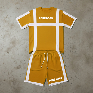 ชุดเสื้อยืดและกางเกงขาสั้นสไตล์สตรีทแวร์ลำลองสำหรับผู้ชาย พิมพ์โลโก้ตามสั่ง คุณภาพสูง - Product Image 1