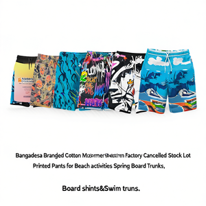 Pantalones cortos de algodón de marca de Bangladesh para verano, lote de stock cancelado de fábrica, pantalones estampados para actividades de playa, bañadores de primavera. - Product Image 3