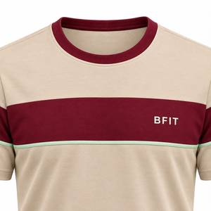 เสื้อยืดคอกลมผู้ชายพรีเมียม สีเบจเบอร์กันดี แต่งขอบสีมิ้นท์ แห้งเร็ว ระบายอากาศได้ดี เหมาะสำหรับใส่ลำลอง - Product Image 2