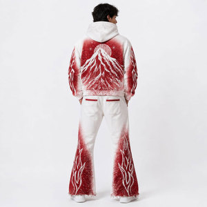 Unisex White Red Eco-Friendly 100% Cotton Reversible Heavyweight Full <b>Zip</b> <b>Hooded</b> Regular Fit Streetwear Winter Wear Side Pockets - Product Image 3