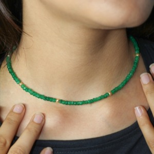 Emerald Beads Face <b>Necklace</b> Handmade <b>Statement</b> Jewelry Face Design <b>Necklace</b> with Emerald Beads Elegant Handmade Piece - Product Image 5