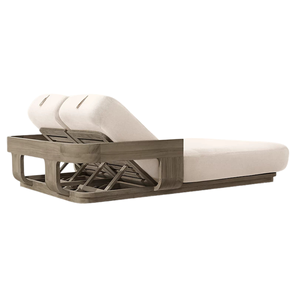 Tumbona Doble de Teca Sólida Moderna, Ajustable y Reclinable para Exteriores, Patio, Piscina, Jardín, con Cojín - Product Image 5