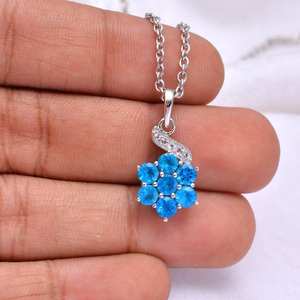 Colgante de flor de apatita neón en plata de ley, collar de joyería artesanal con piedras preciosas, regalo elegante para mujer - Product Image 5