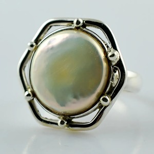 <b>Coin</b> Pearl <b>Ring</b> Handmade Sterling Silver Bezel Setting Natural Round Shape Gemstone Boho Jewelry June Birthstone Gift - Product Image 5