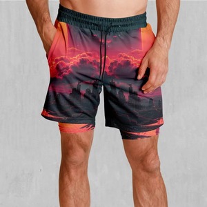 Shorts de Baño para Hombre de Secado Rápido y Transpirables, con Cintura Elástica, Diseño de Paisaje Urbano, Estilo Casual - Product Image 1