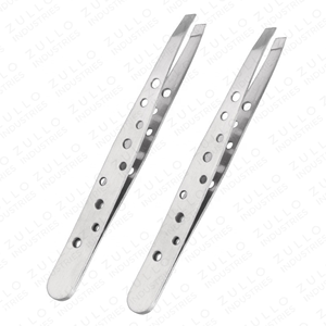 2PCS Silver Stainless Steel Eyebrow Tweezers Set 9 Hole Slanted Tip Professional <b>Makeup</b> Beauty <b>Tools</b> OEM - Product Image 2