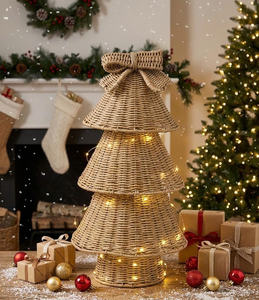 Arbre en rotin rustique à plusieurs niveaux avec nœud décoratif, en osier naturel teint à la main pour un charme de Noël champêtre - Product Image 6
