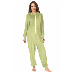 Combinaison élégante et confortable pour femmes, en tricot polaire, 100% coton, respirante, douce, rose uni, vêtements de nuit de qualité supérieure, logo sur le devant - Product Image 5