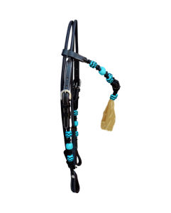 บังเหียนม้าหนังสีน้ำตาล หัวบังเหียนทำจากหนังดิบสีเทอร์ควอยซ์ ถักด้วยมือ ปรับได้ พร้อมปมแบบ Futurity และพู่หนังยาว 90 นิ้ว จำนวน 25 ชิ้น - Product Image 3