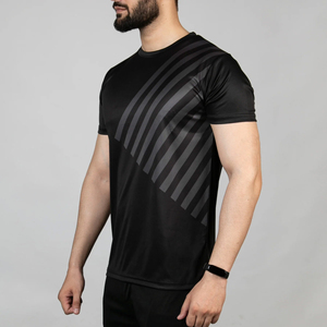 T-shirt à manches courtes pour homme, col rond, motif uni, coupe classique, tricoté, 100% polyester, séchage rapide, respirant, logo sur le devant, style sportif - Product Image 5