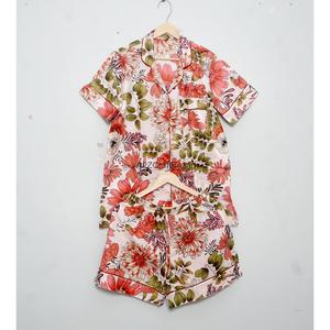 Pyjama décontracté pour femme en coton et dentelle, manches courtes, col en V, imprimé floral, respirant, lavable, coupe trapèze, sexy, avec cordon de serrage - Product Image 6