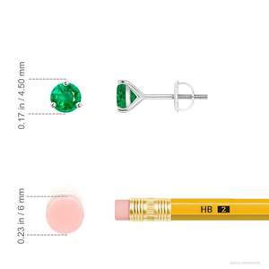 Natural <b>Emerald</b> <b>Stud</b> Earrings in 14kt White Gold, Dainty May Birthstone Solitaire Jewelry Minimalist Gemstone Earrings - Product Image 2