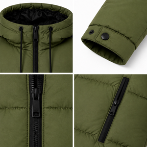 Veste d'hiver matelassée personnalisée pour homme, résistante à l'eau, avec capuche, logo brodé, vêtements d'extérieur, fabrication en usine - Product Image 4