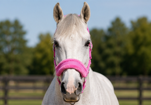 Harnais rose pour cheval, réglable, en nylon, avec rembourrage en peluche et quincaillerie métallique, pour l'équitation et l'usage en écurie - Product Image 4