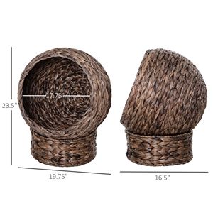 Lit surélevé pour chat tissé à la main avec panier rotatif en osier et coussin moelleux, chaise œuf marron avec support pour animaux de compagnie - Product Image 2