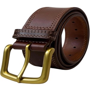 Ceinture décontractée de haute qualité, design vintage, boucle à ardillon, double couture, ceintures en cuir véritable pour hommes - Product Image 3
