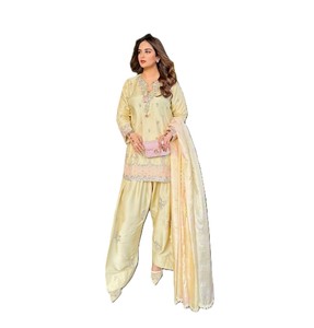 Conjunto de Salwar Kameez de Seda Satinada Bordada para Mujer RN, con Dupatta, Largo hasta el Suelo, Corte Regular, Ropa Tradicional India/Pakistaní para Bodas - Product Image 2