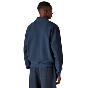 Heavyweight Navy Washed Ribbed Polo Sweatshirt and <b>Jogger</b> Set for Men Cotton Streetwear Sweatpants with Ribbed Collar Fashion - Product Image 5