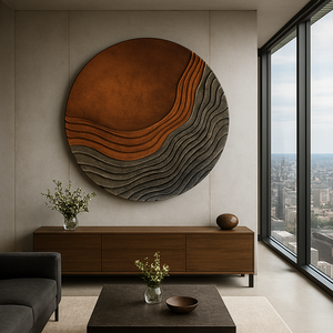 Sculpture murale ronde en bois sculptée à la main, relief ondulé, art mural moderne, décoration organique, art mural en bois sculpté à la main, sculpture abstraite - Product Image 5