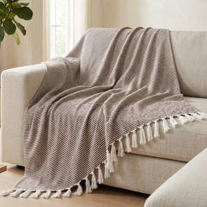 Modern Casual Woven Sofa Throw Dusty <b>Pink</b> Textured Cotton Blanket Fringed Armchair Drape For <b>Home</b> <b>Decor</b> - Product Image 1