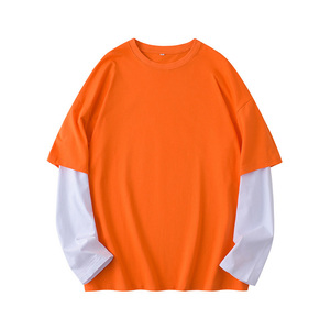 เสื้อยืดแขนสั้นผู้ชายทรงโอเวอร์ไซส์ สีพื้น คอโอ แต่งขอบตัดกัน สไตล์ลำลอง ผ้าถักเนื้อฝ้าย ทรงปกติ - Product Image 4