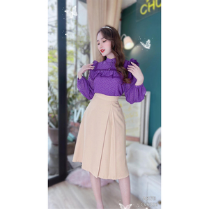 Wholesale <b>Women's</b> Purple Swiss Dot <b>Blouse</b> Lace Trim Ruffle Yoke <b>Long</b> Sleeve Top <b>for</b> Spring Office Wear and Boutique Retail Shops - Product Image 4