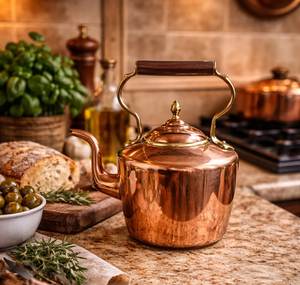 Antique Finish Copper Kettle Wooden Handle Handmade <b>Teapot</b> for Home Kitchen Dining Table and Gift Collection Home Hotel Decor - Product Image 1