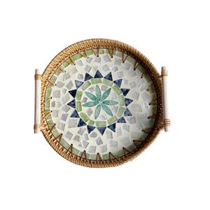 Plateau de service décoratif en rotin, tressé à la main, organisateur naturel - Product Image 1