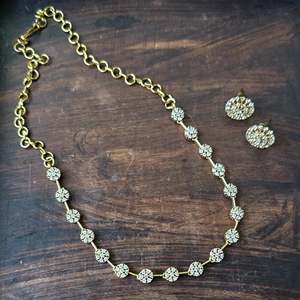 14K Gold Plated Pearl Designer Christian Necklace and Earring Set for Party - Product Image 1