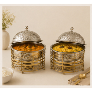 Olla Moderna de Acero Inoxidable con Aislamiento Térmico y Tapa Floral Grabada a Mano, Soporte de Buffet Ecológico con Alambre Dorado - Product Image 6