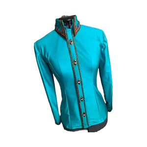 Chemises de spectacle western faites à la main, vestes de spectacle western pour cowgirl, tissu taffetas extensible, fermeture éclair dissimulée, chemise de spectacle pour vêtements équestres - Product Image 1