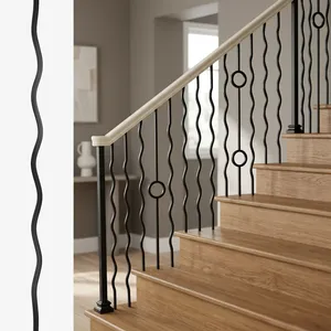 Rampe d'escalier moderne en fer ondulé avec design circulaire, balustrade en métal noir pour escalier en bois intérieur, décoration intérieure - Product Image 4